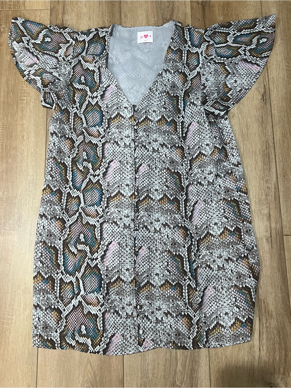 Buddy Love Womens Snake-Print Dress Button Front Small